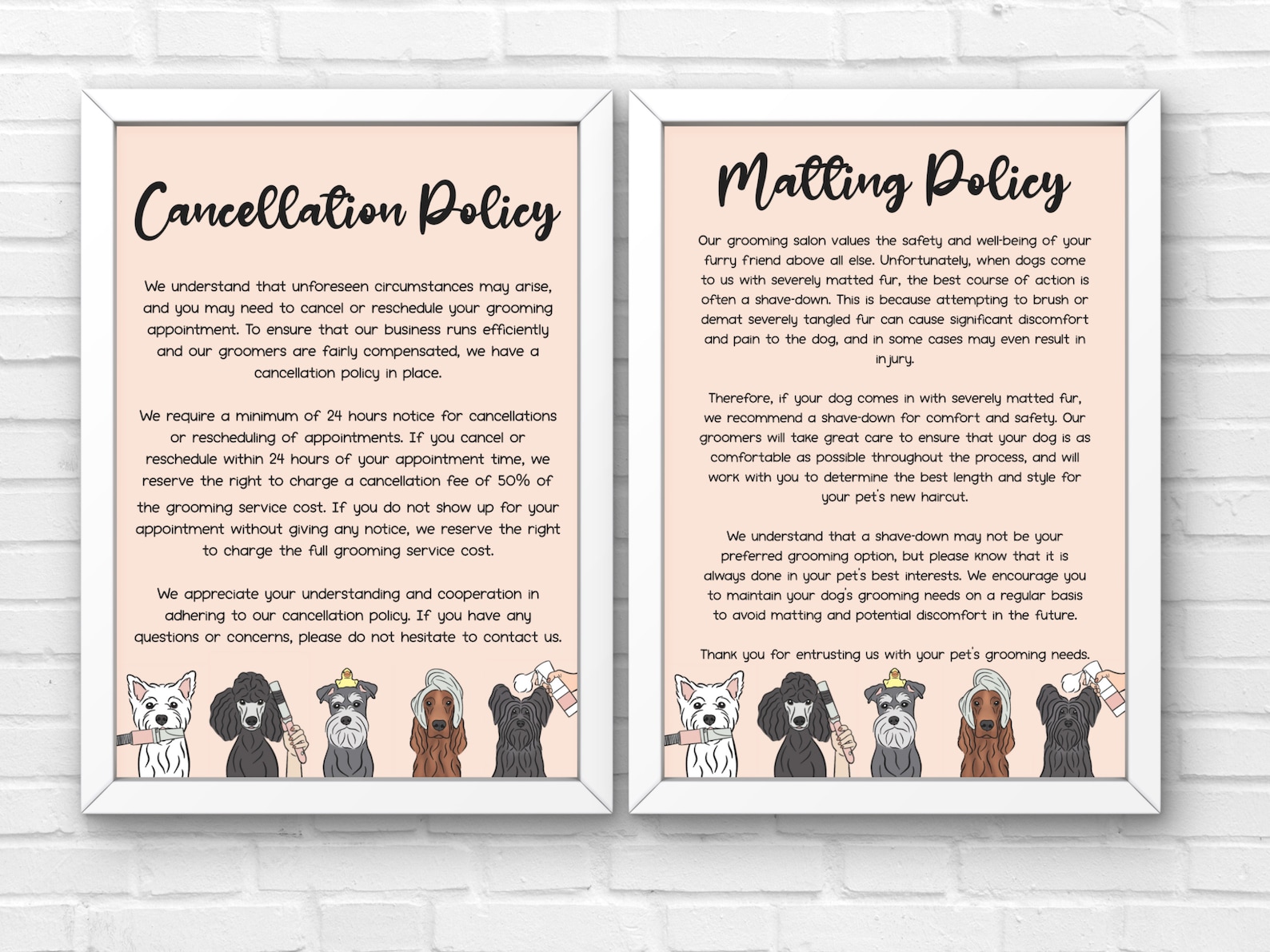 Dog Grooming Matting and Cancellation Policy Bundle Digital Download
