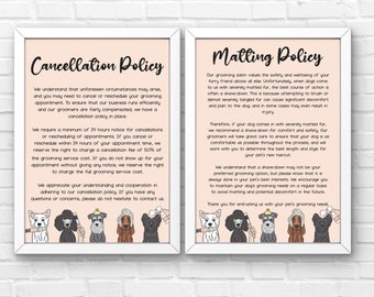 Dog Grooming Cancellation Demat Matting Policy Sign Poster Pet Salon Groomer