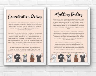 Dog Grooming matting and cancellation policy bundle digital download template demat pet salon sign poster