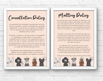 Dog Grooming Cancellation Demat Matting Policy Sign Poster Pet Salon Groomer