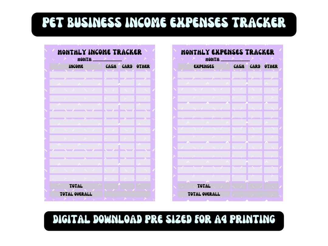 Pet Business Form Finance Tracker / Printable PDF / / Expenses