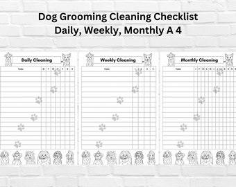 Dog Grooming Cleaning Checklist /  Printable PDF / Daily Weekly Monthly / Pet Groomer / A4 Printable Download / Pet Salon / Business form