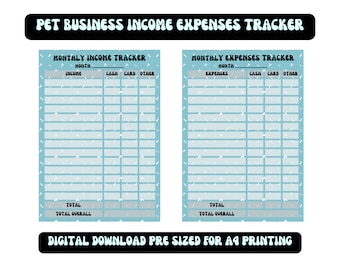 Pet Business Form Finance Tracker /  Printable PDF / Income / Expenses / Pet Groomer / A4 Download / Pet Salon / Dog Walker / Business form