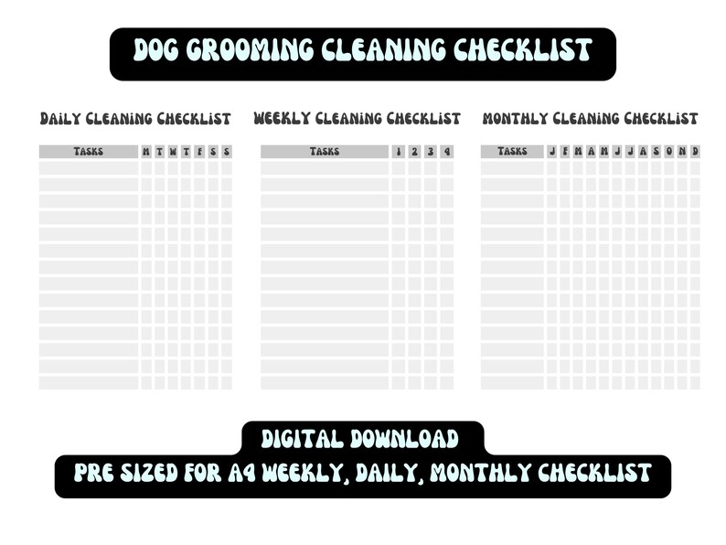 Dog Grooming Cleaning Checklist / Printable PDF / Daily Weekly Monthly