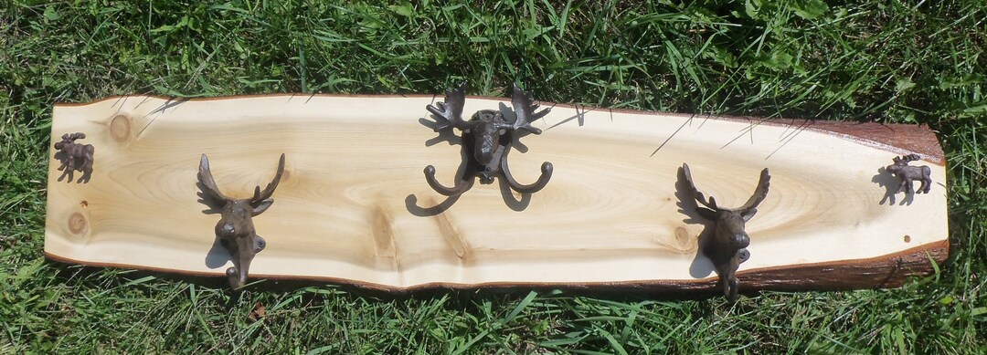 Medium Moose Racks Custom Handmade Rustic Cedar Wood Moose Coat Rack Cast Iron Hooks 42x9 ...