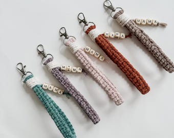Macrame Wristlet, Keychains, Mama Keychain, Personalized Gift, Boho Accessories, Gifts for Her, Mothers Day, Gifts for mom