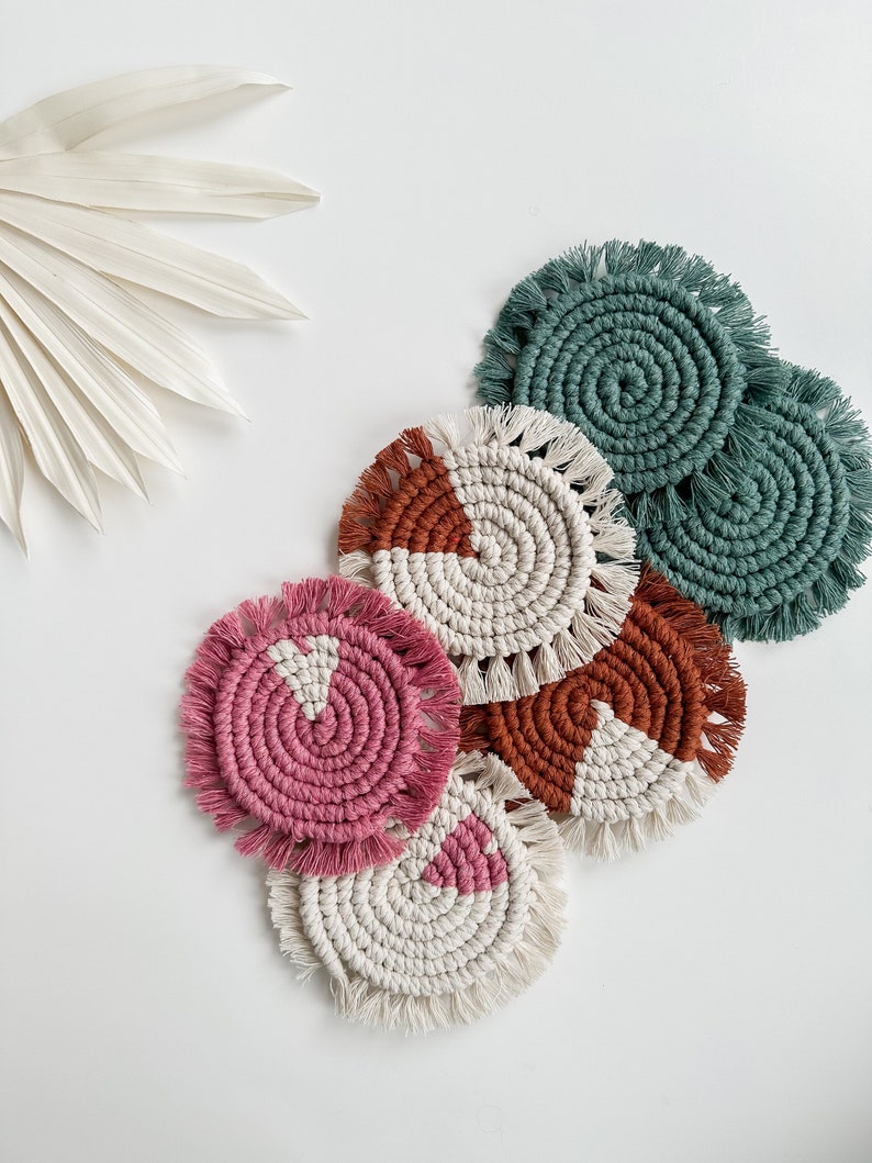 macrame coasters coasters handmade coasters fringe coasters boho coasters boho home handmade gift mug coaster candle coaster image 1