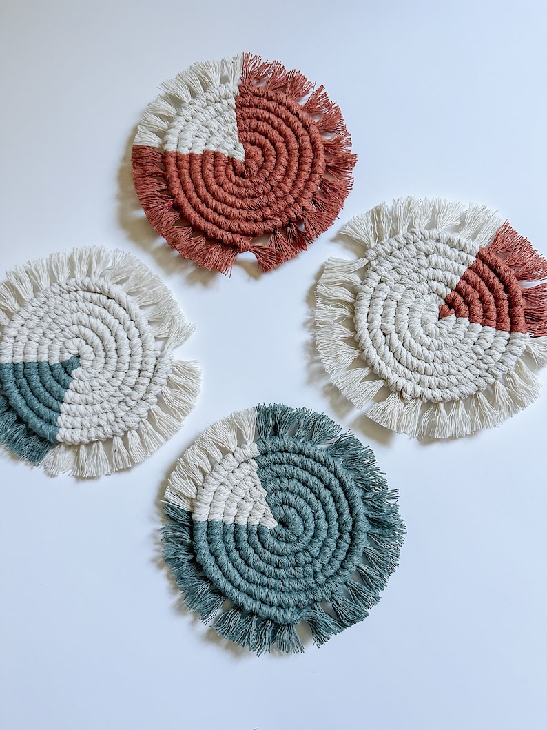 macrame coasters coasters handmade coasters fringe coasters boho coasters boho home handmade gift mug coaster candle coaster image 2