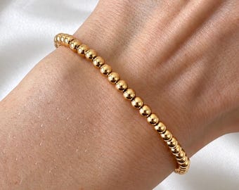 Gold Plated Beaded Bracelet | Women’s Gold Bead Bracelet | 4mm Bead Bracelet | Round Ball Stacking Bracelet