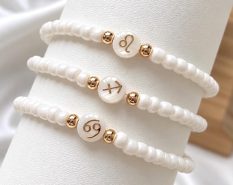 Pearl Zodiac Symbol Bracelet for Women | Beaded Bracelet | Starsign Bracelet Gift for Birthdays
