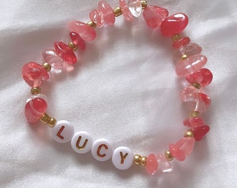 Crystal Letter Womens Stretch Bracelet, Gold Name Bracelet, Womens Initial bracelet, Red Crystal Bracelet, Pink Crystal Custom Name Bracelet