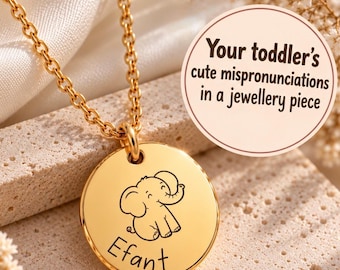 Custom Toddler Mispronunciation Engraved Pendant Necklace, Cute Toddler First Word Milestone Gift, Personalised Keepsake Pendant for New Mum