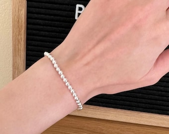 Plain silver bracelet for women, silver bead bracelet, basic beaded bracelet, small gifts for mums, sisters, nans, best friends
