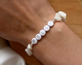 Moonstone bracelet with silver detailing, crystal bracelet, gemstone bracelet, personalised bracelet, choose your name, beaded bracelet