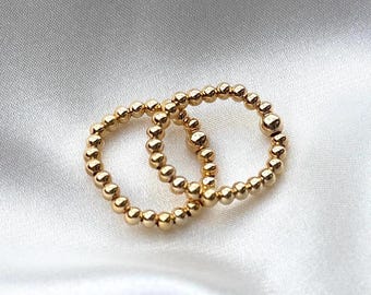 Simple Gold Ring for Women, Dainty Beaded Stacking Ring, Stretchy Gold Ring, Minimalist Jewellery