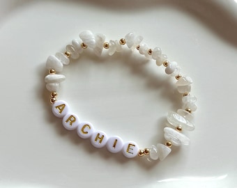 Moonstone bracelet, crystal bracelet, gemstone bracelet, personalised bracelet, choose your name, beaded bracelet