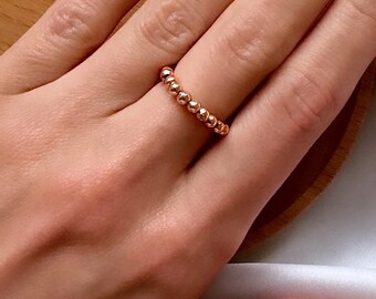 Enkel roséguldring, pärlbesatt stapelring för kvinnor, stretchig pärlring, minimalistiska smycken, 3 mm pärlring