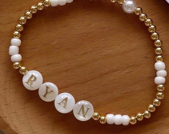 Freshwater pearl name bracelet, personalised  name bracelet, choose your name, custom word beaded bracelet, gold silver womens bracelet