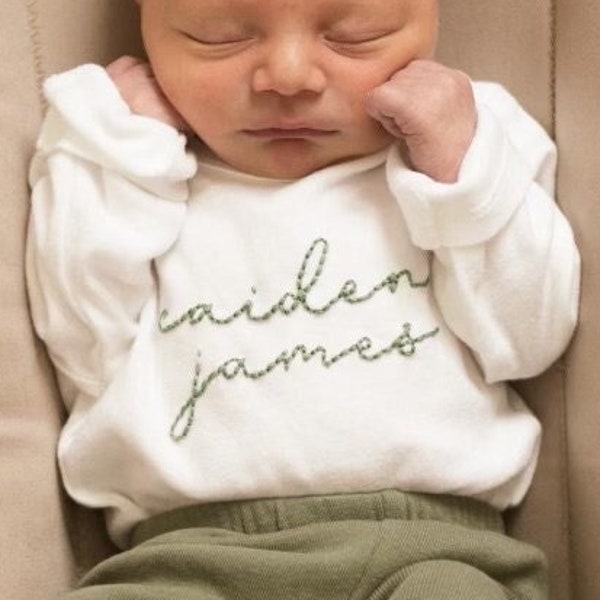 BABY NAME ONESIE | Hand-embroidered, personalized onesie | First & middle name
