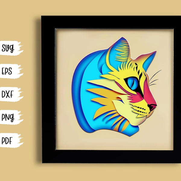 3D Paper Cut Shadow Box Template, Shadow Box SVG Digital Download Files, 3D Cat, SVG Digital Download Files, Lightbox, For Cricut