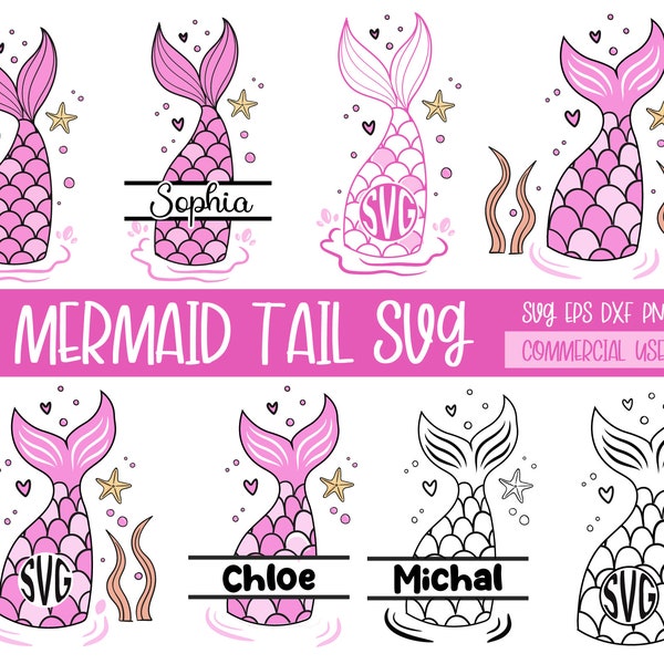 Mermaid Tail Monogram Svg, Mermaid Tail SVG PNG, Mermaid Tail Split Svg, Mermaid Svg Cricut, Mermaid Birthday Svg, Mermaid Cake Topper SVG