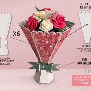 Bouquet of Paper Flowers, Paper Flower Bouquet with cut lines, Ramo de flores de papel, Vase for paper flowers, Valentines Present, DXF file image 2