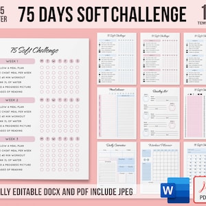 Printable 75 SOFT Challenge, 75soft Printable, 75Soft, Easier 75, Easy , Meal Planner, Reading list, A4, A5, US letter PDF