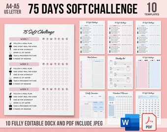 Printable 75 SOFT Challenge, 75soft Printable, 75Soft, Easier 75, Easy , Meal Planner, Reading list, A4, A5, US letter PDF