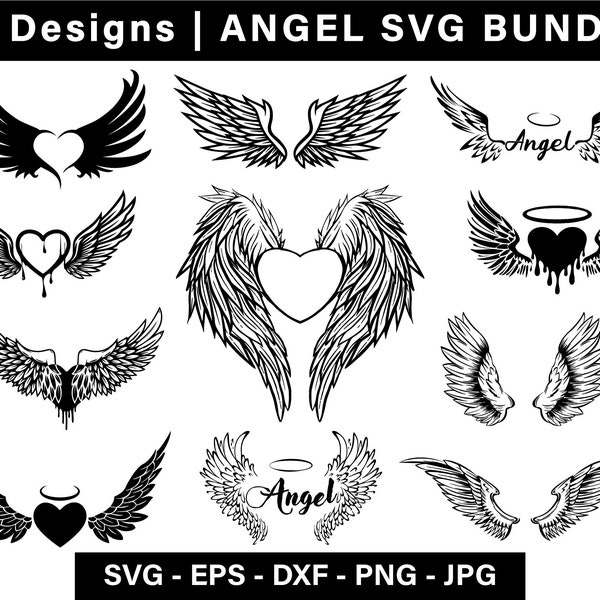 Angel Wings SVG Bundle, Angel Wings SVG, Angel Wing Vector, Angel svg, Halo svg, Angel Wings Clipart, Wings SVG, Angel cut file