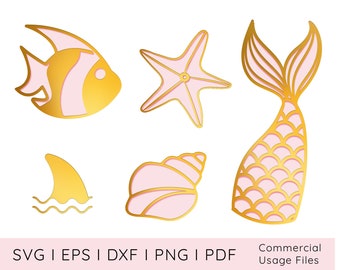 Mermaid Tail SVG,  Mermaid Birthday Girl, Mermaid Layers, Mermaid Seashell Starfish PNG, Mermaid Tail Cake Topper