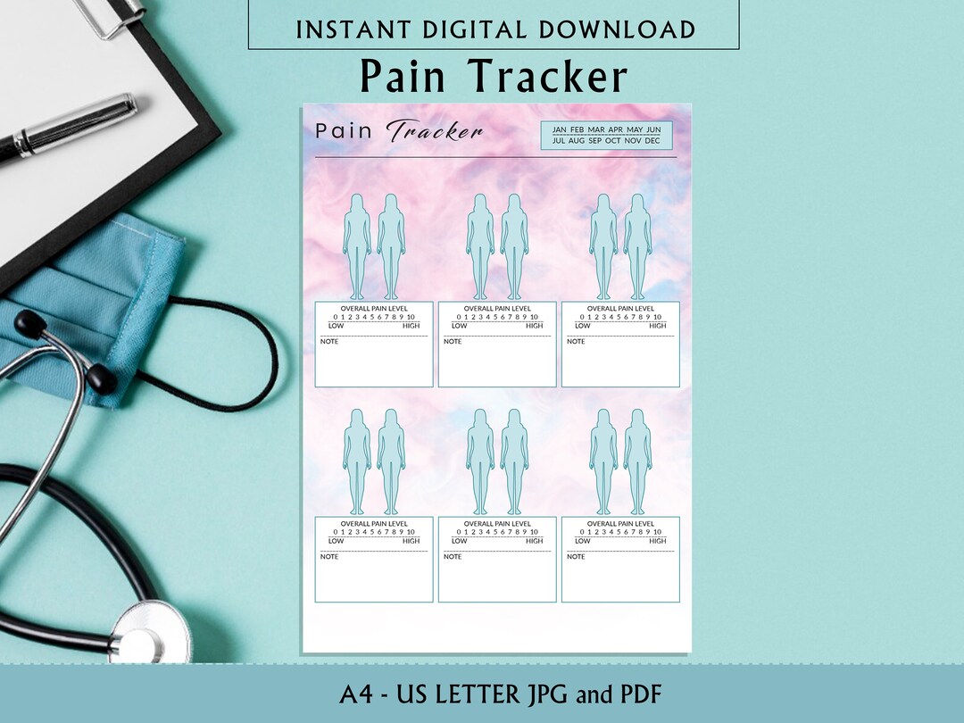 Pain Tracker, Printable Pain Tracker, Chart Monthly Symptom Frequency &amp; Severity, A4, US LETTER ...