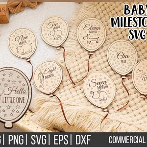 Baby Milestone SVG, Milestone discs SVG, Wooden milestones, Balloon milestone discs, laser cut files, Monthly milestone svg, glowforge svg