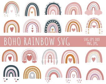 Boho Rainbow SVG, Rainbow SVG, Layered Bohemian Rainbow, Boho PNG, Cricut Cut File,  Clipart, Cute T-shirt Design, Silhouette