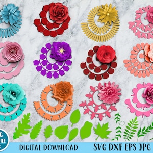 Rolled flower SVG, Rolled flower SVG, 3d flower SVG, paper flower Svg, digital download, digital paper Svg, Pdf, Jpg 300 dpi image 1