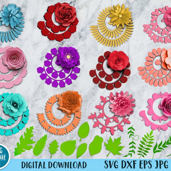 Rolled Blume SVG, Rolled Blume SVG, 3d Blume SVG, Papier Blume SVG, digitaler Download, digitales Papier SVG, Pdf, Jpg 300 dpi