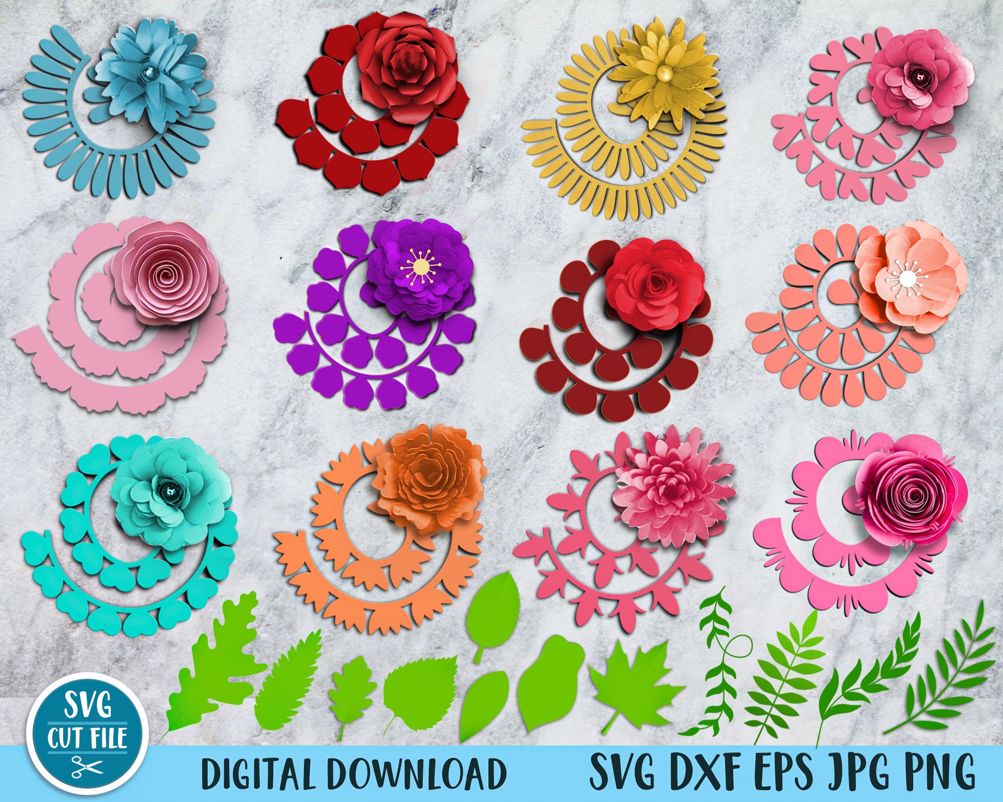 Paper Flower Bouquet, Valentine Gift BOUQUET AND ROSE FLOWERS, Svg File,  Cameo, Cricut, Svg, Dxf, Eps, .studio3 