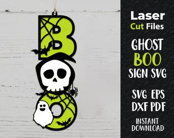 Ghost BOO Sign, Halloween, Laser klaar bestand, Glowforge en andere lasers, Ghost Boo Sign Laser Cut, Pompoen, Ghost