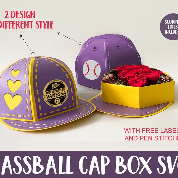 Baseball Cap Box SVG Template, favor box svg, Baseball Hat Box SVG, Favor Box SVG, Cricut Cut Files, Silhouette Cut Files, gift box svg.