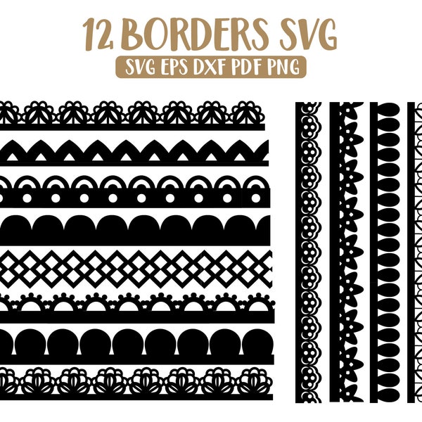 Bundle Svg bordure, Svg bordure, Bordure en dentelle, Sans couture, Motif, Fichiers Svg bordure, Cricut, Silhouette, DXF, PNG, EPS, Clipart, Téléchargement instantané_CF288