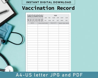 Vaccination Record Tracker, A4, US letter PDF