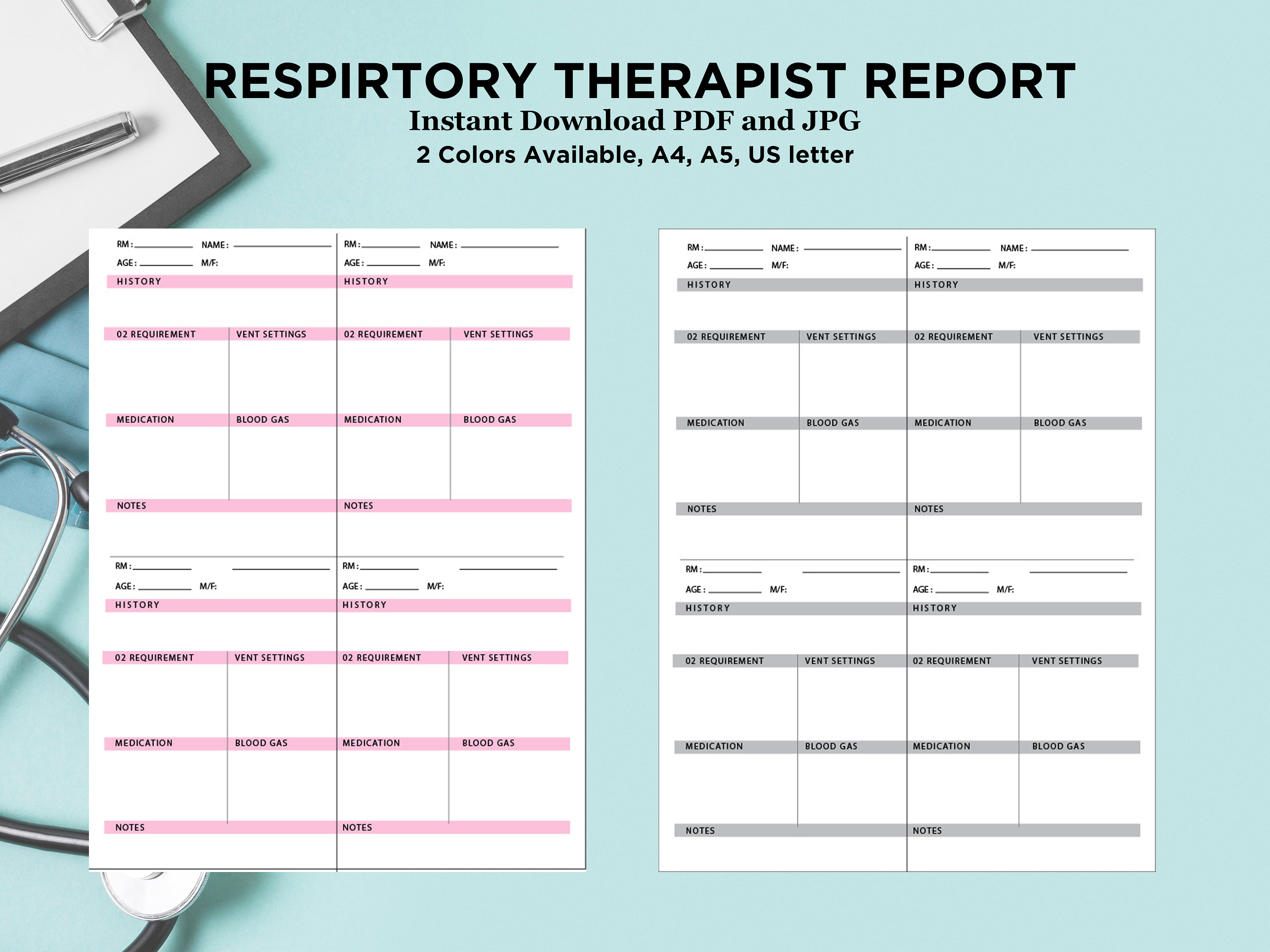 Respiratory Therapist Report Sheet A4 A5 US Letter PDF - Etsy