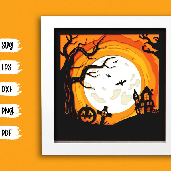 Halloween Shadow Box Files, 3d Halloween SVG, Paper Cut Light Box Template Files, Shadow Box Paper Cut, 3D Papercut Light Box SVG File DIY