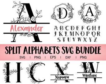 Split Monogram Alphabet SVG, Split Monogram Frame Alphabet, Cut File for Cricut, Silhouette, Individual Svg, DXF, PNG, Font Monogram Svg.