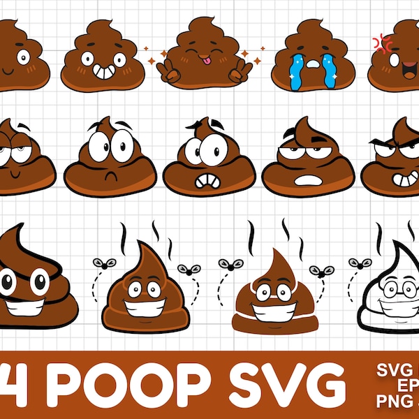 Poop Emoji SVG Bundle, Poop Face Emoji SVG, Poop SVG, Poop clipart, Files for Cricut, Funny Svg, Toilet svg, Emoji clipart, Smiling Poop svg