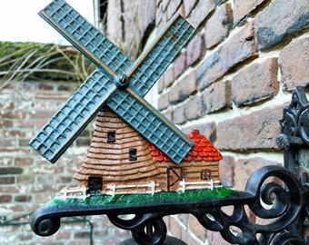 Cast iron wall bell - Dutch windmill - Bell with windmill for wall mounting