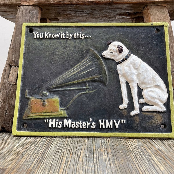 Cast iron sign "His Master's Voice" - British record label - Nipper