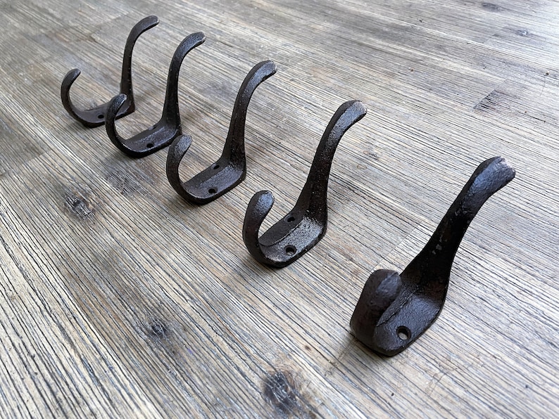 5x Cast iron coat hook Rustic Flat 5 pieces image 2