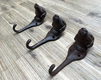 3 Cast iron coat hooks - Solid hooks - Dog's head