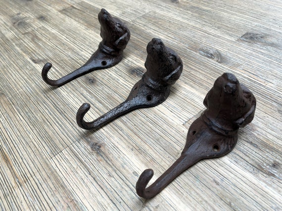 3 Cast Iron Coat Hooks Solid Hooks Dog s Head Etsy