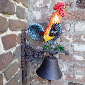 Cloche murale en fonte - Coq noir - Cloche murale avec coq chantant